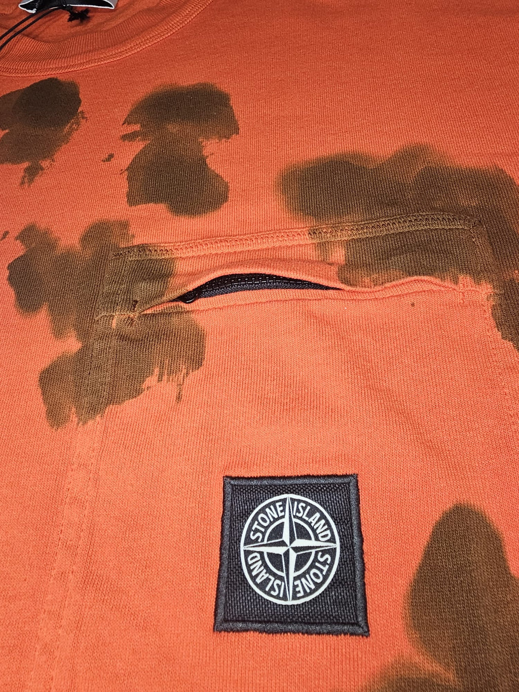 Stone Island Handpainted Oversized T-Shirt with zip up compass patch pocket.