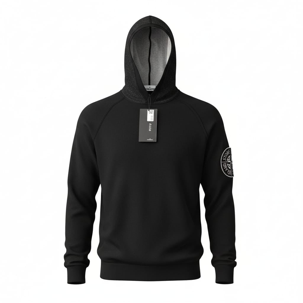 Stone Island - Wool Hoodie with large arm Logo.