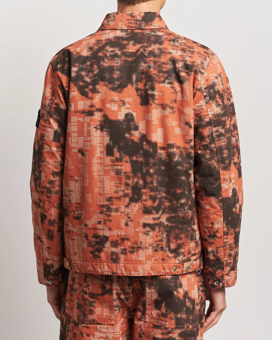 Stone Island Earth Mapping Camo cotton canvas overshirt jacket with PrimaLoft insulation technology.