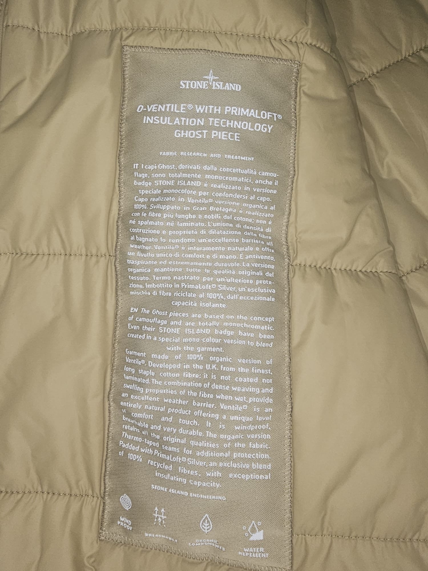 Stone Island  O-Ventile with Primloft Insulation Technology Ghost Piece Coat