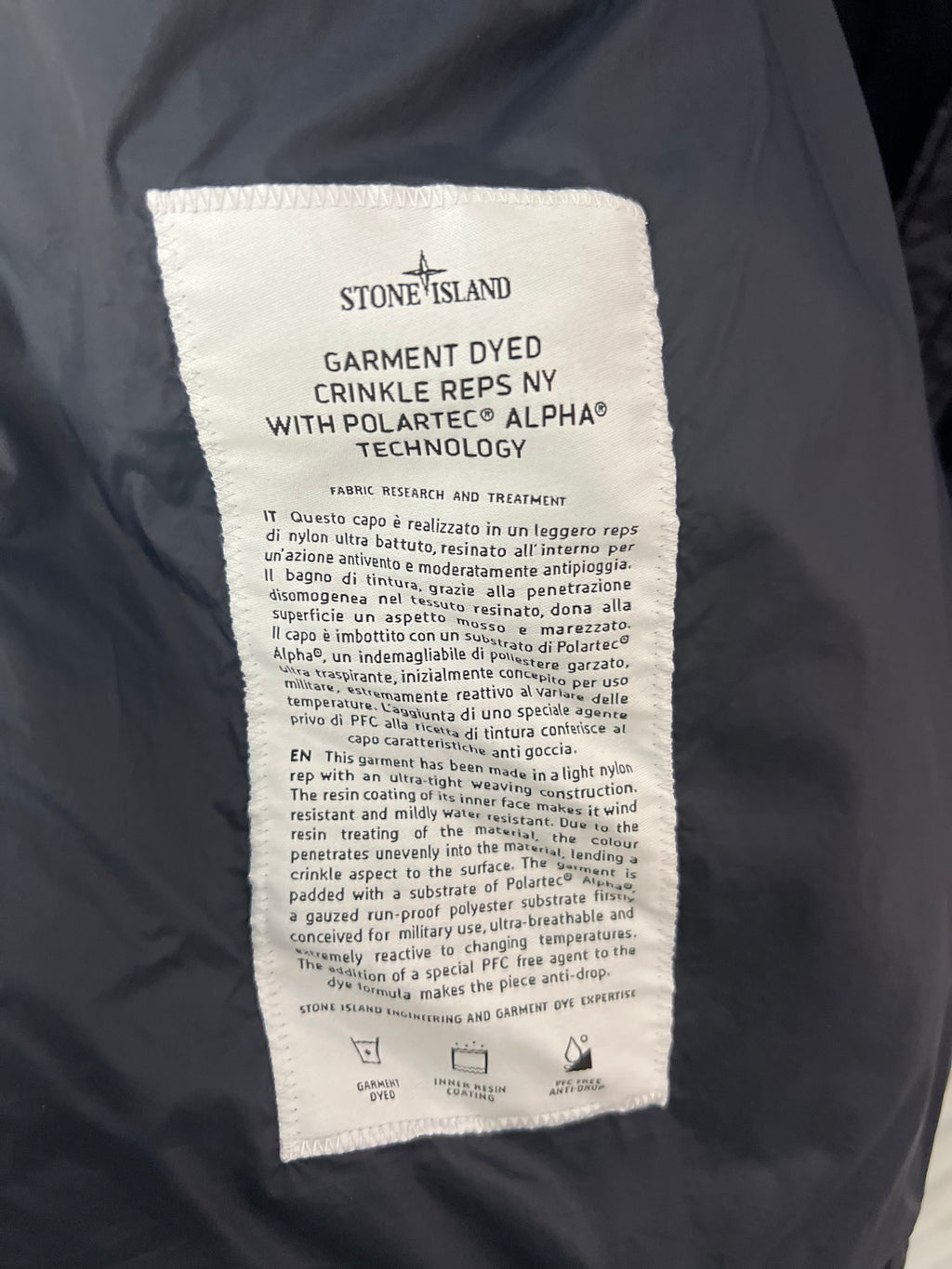 Stone Island 
Garment Dyed Crinkle Reps NY with Polartec Alpha Technology jacket