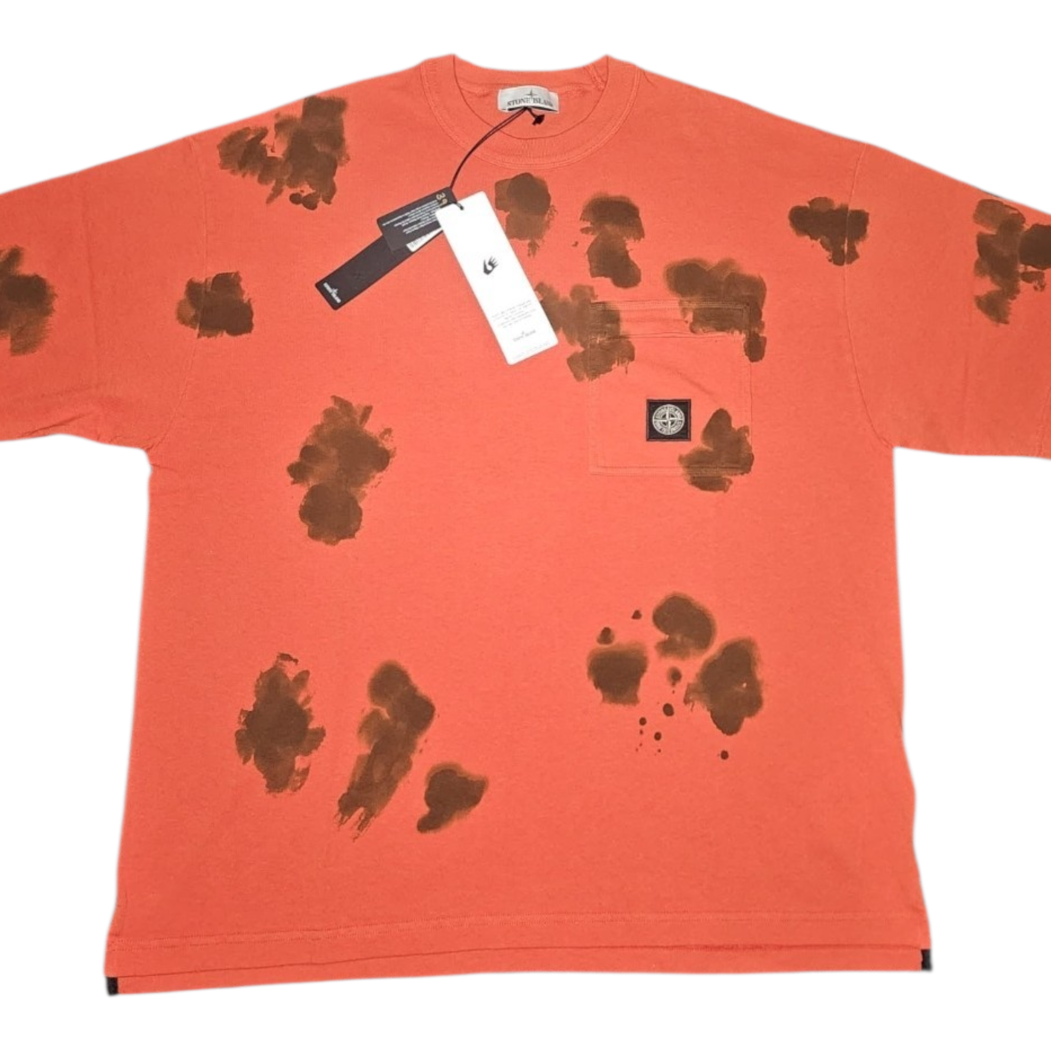 Stone Island Handpainted Oversized T-Shirt with zip up compass patch pocket.