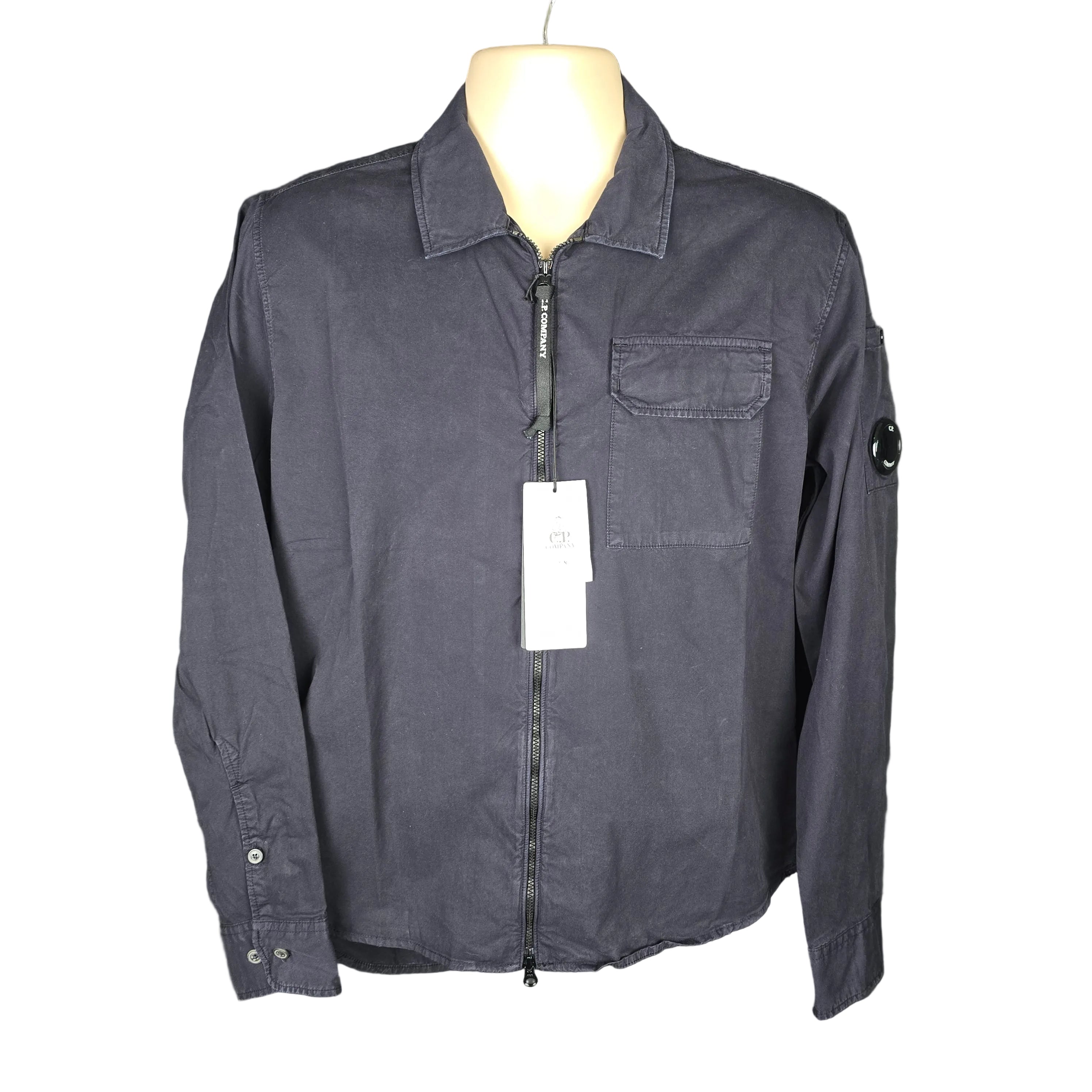 CP Company Gabardine Full Zip Lens Shirt in Navy