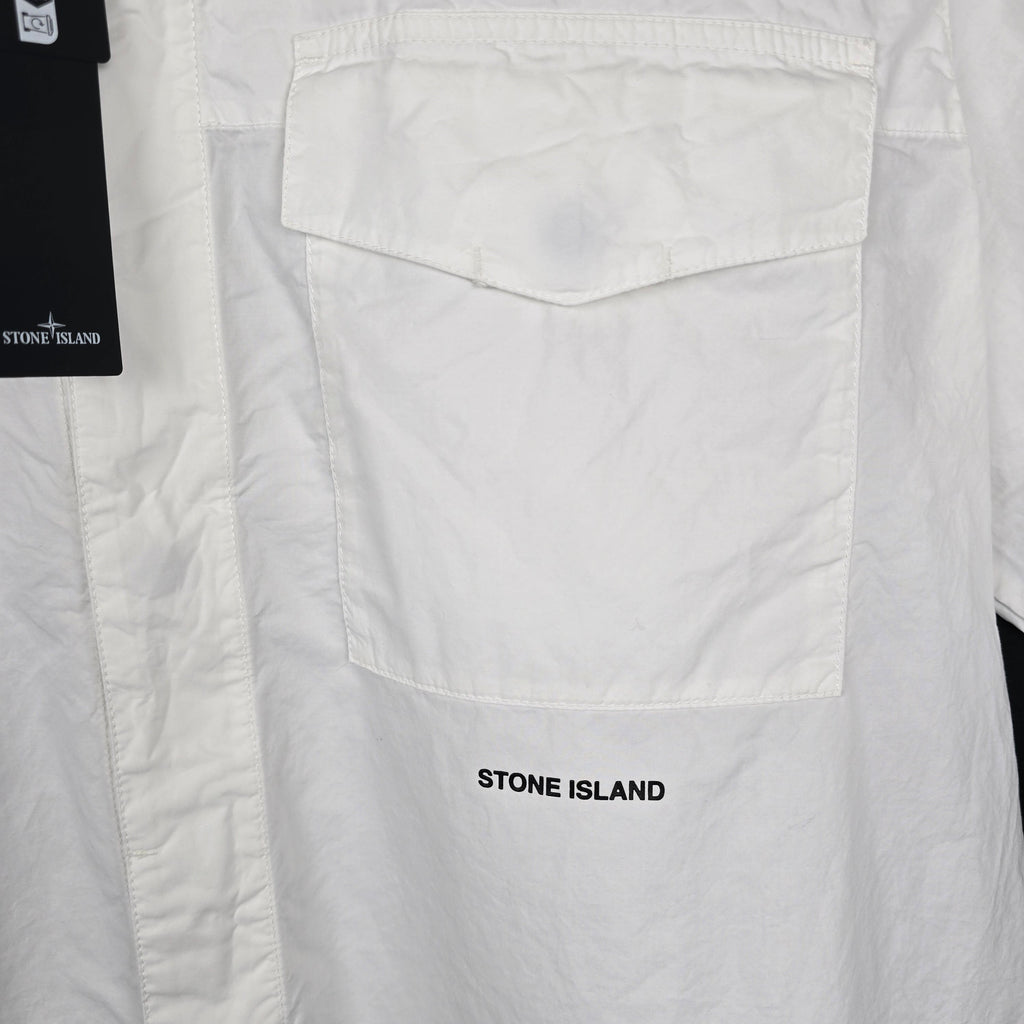 Stone Island white shirt chest pocket and logo detail
