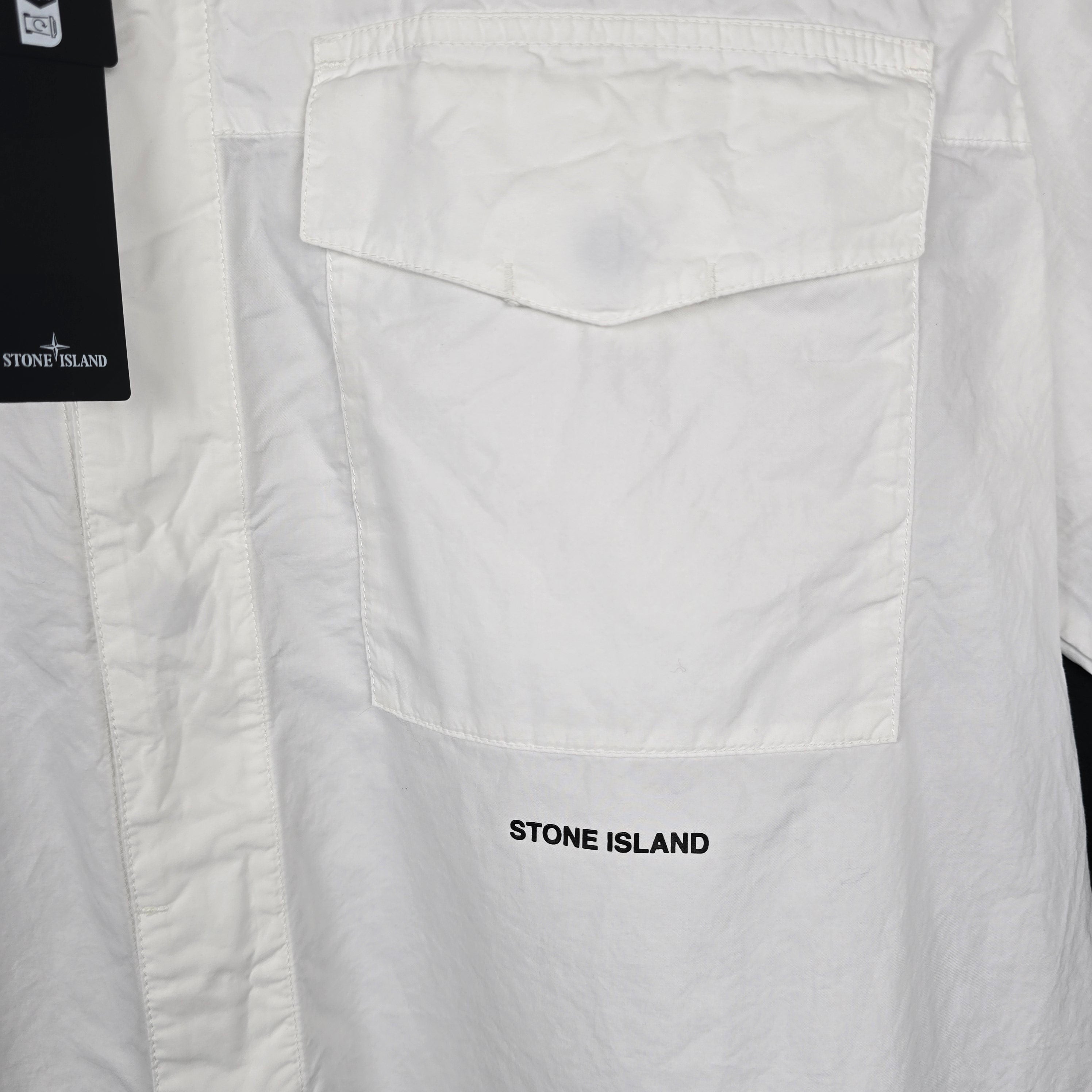 Stone Island white shirt chest pocket and logo detail