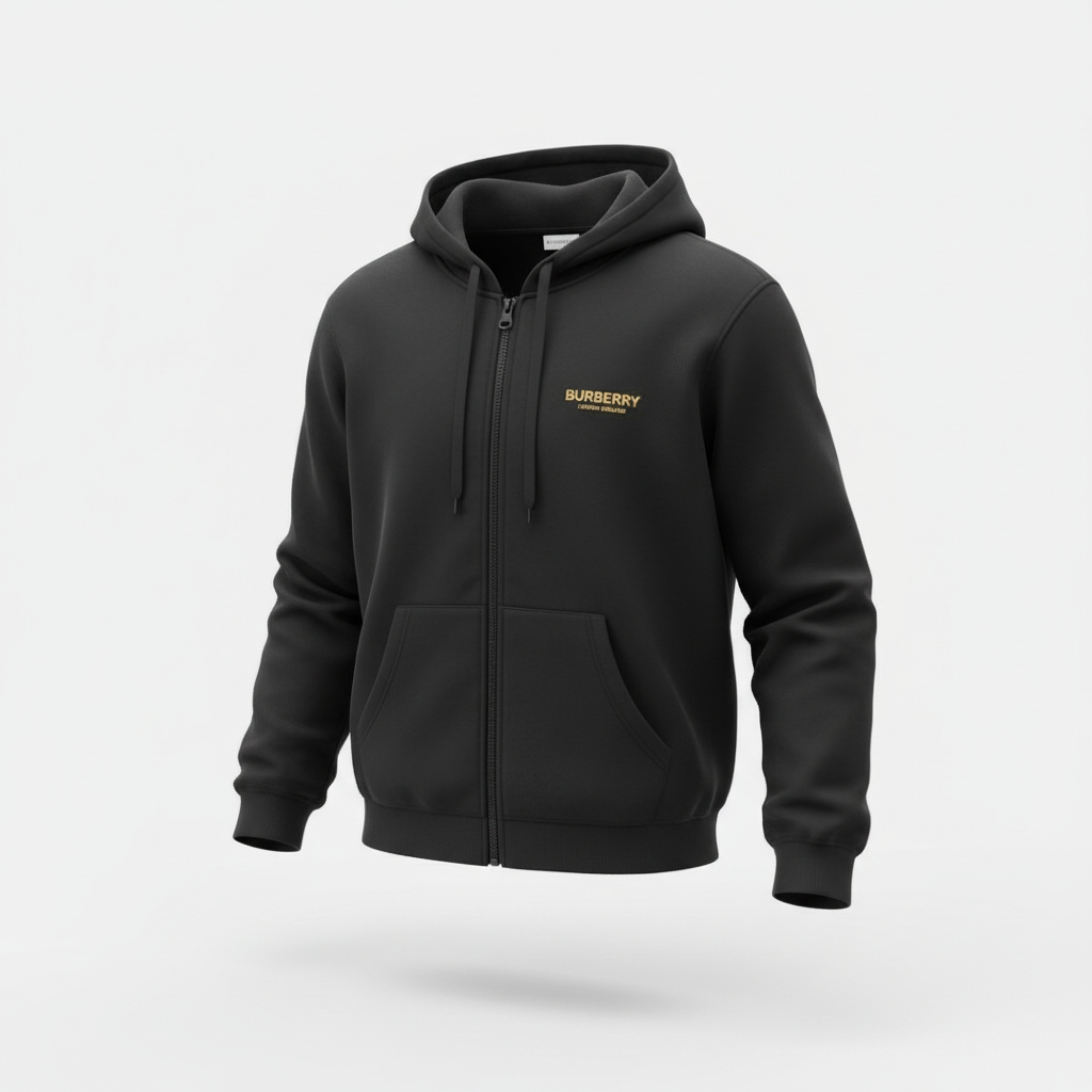 Burberry Full Zip Hooded Sweater - Black