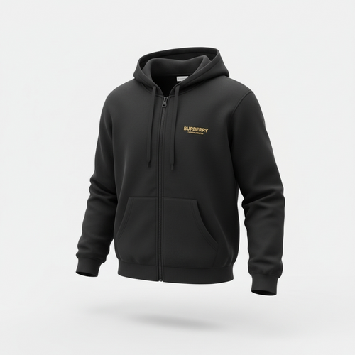 Burberry Full Zip Hooded Sweater - Black