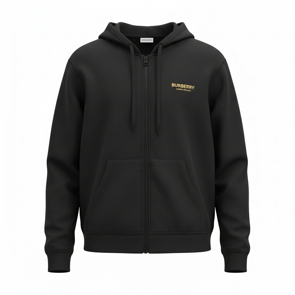 Burberry Full Zip Hooded Sweater - Black