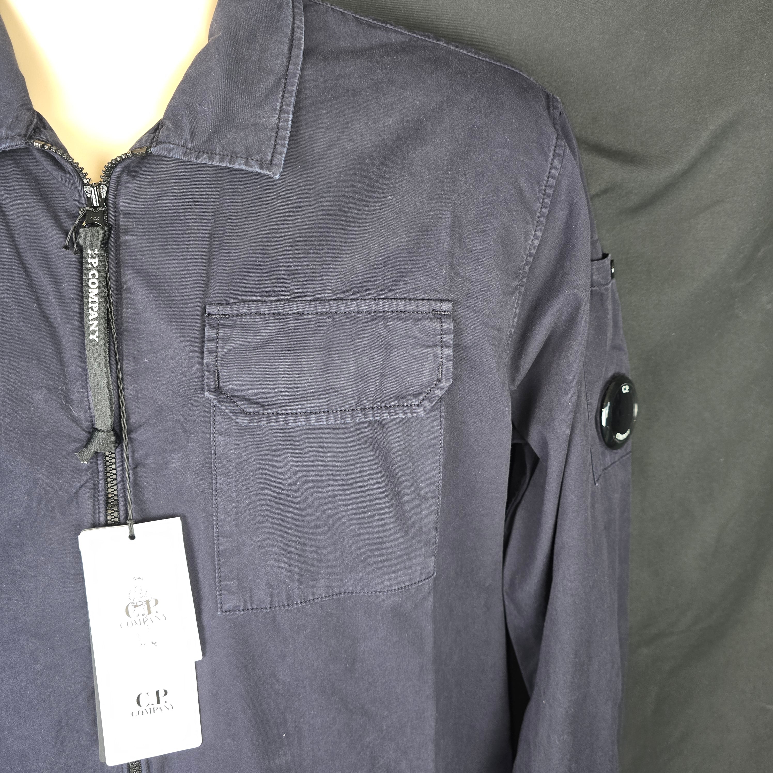 CP Company Gabardine Full Zip Lens Shirt in Navy